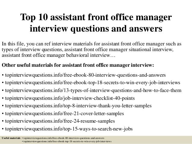 Top 10 Front Office Manager Interview Questions And Answers Pdf Ebook