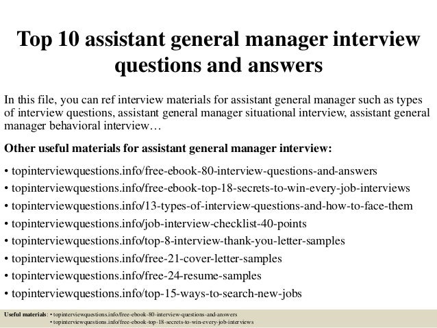 Top 10 assistant general manager interview questions and 