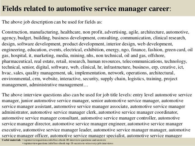 auto service manager job description