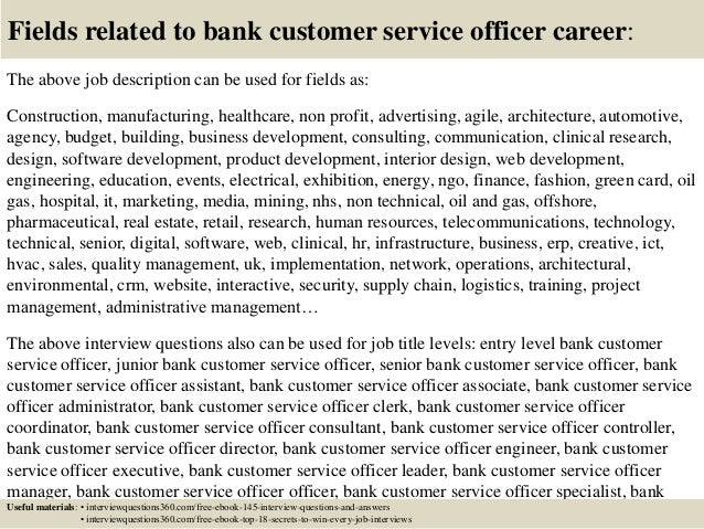 customer service bank job description