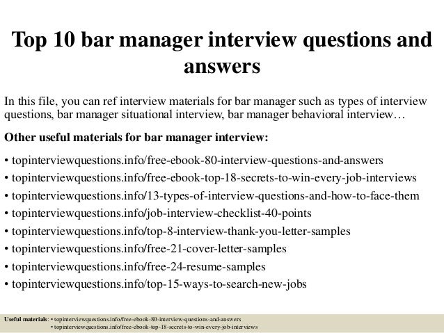 Top 10 bar manager interview questions and answers