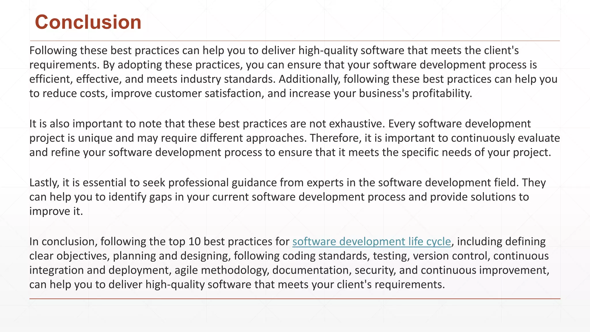 Top 10 Best Practices for Software Development Life Cycle | PPTX