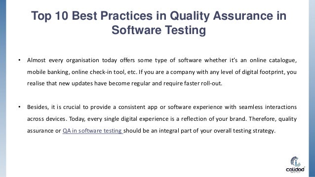 Top 10 Best Practices in Quality Assurance in Software Testing | PPTX