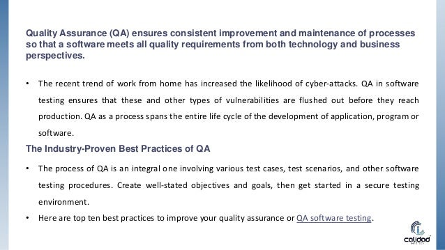 Top 10 Best Practices in Quality Assurance in Software Testing | PPT