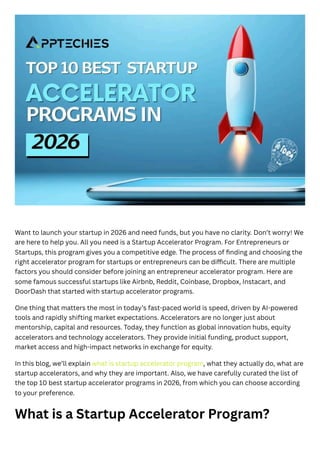 Market Accelerator Program Top 10 Startup Accelerators in 2026 Every Founder Should Know About | PDF