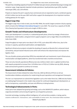 Top 10 Major Ports in India 2025 | Trade Growth & Economic Impact | PDF