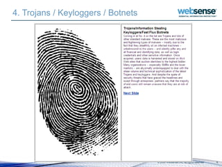 4. Trojans / Keyloggers / Botnets
© 2009 Websense, Inc. All rights reserved. 6
 