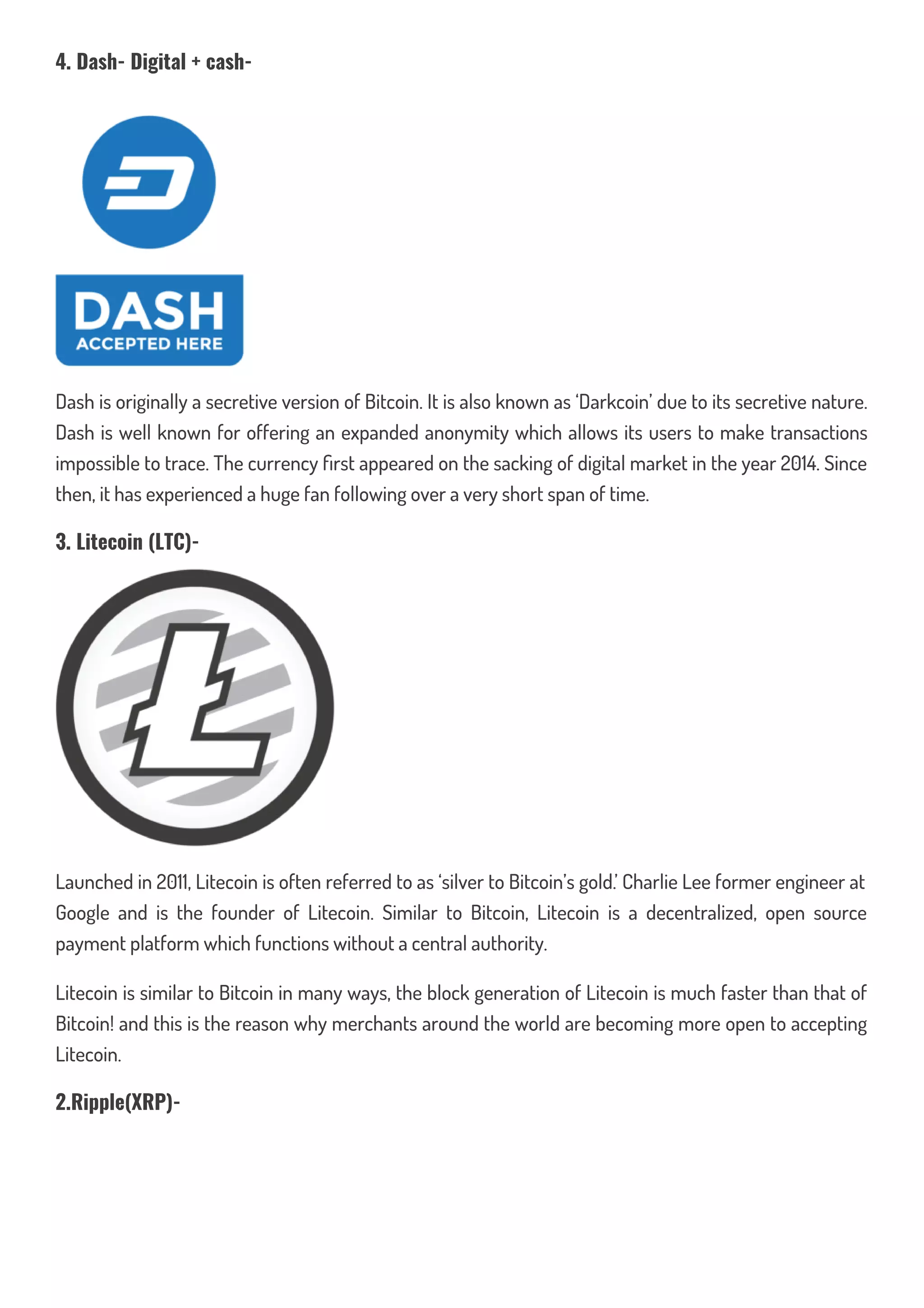 Top 10 bitcoin alternative crypto currencies to invest other than bitcoins  | PDF