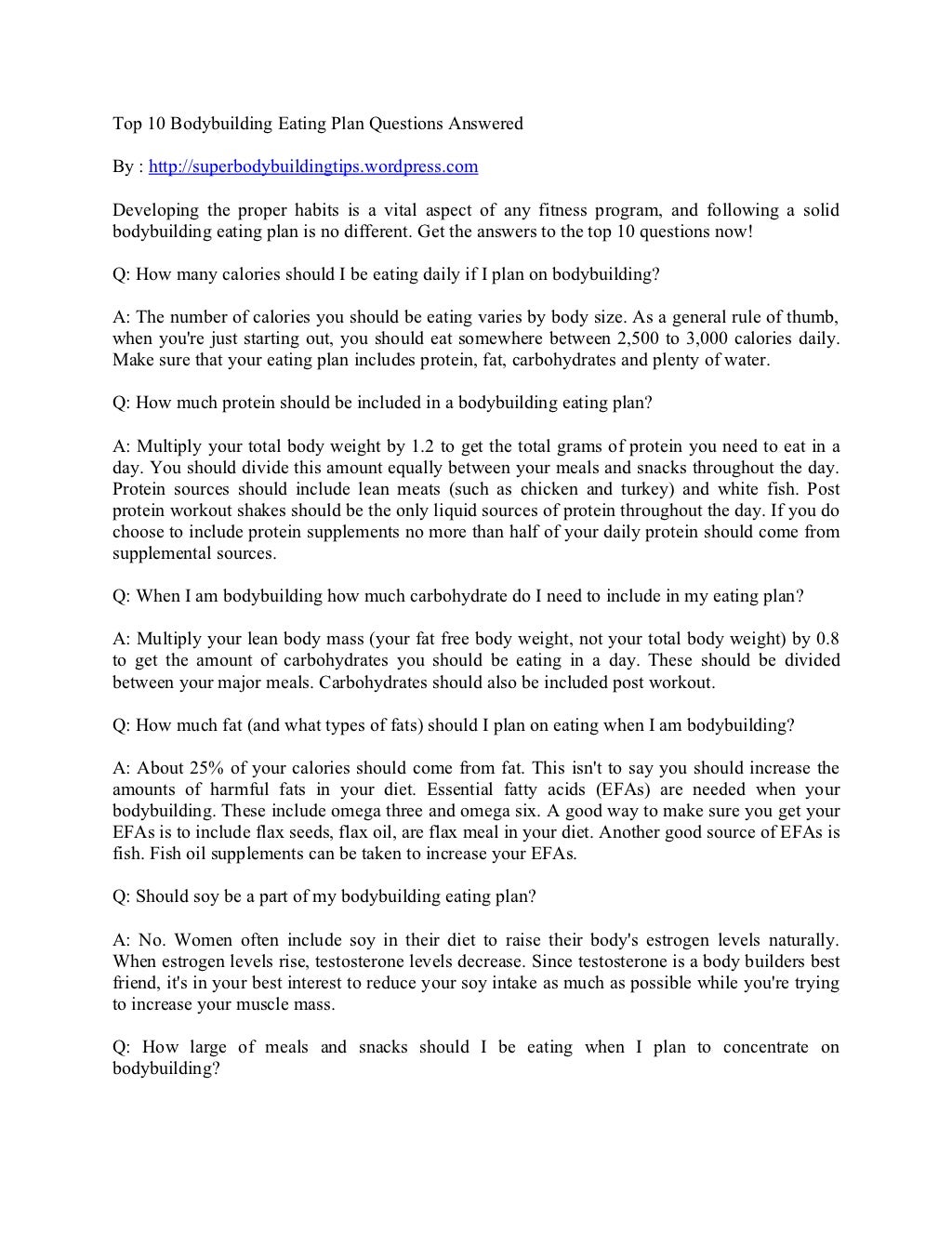 Top 10 bodybuilding eating plan questions answered