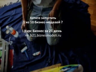 Хотите запустить
1 из 10 бизнес-моделей ?
Курс Бизнес за 21 день
>> b21.biznesmodeli.ru