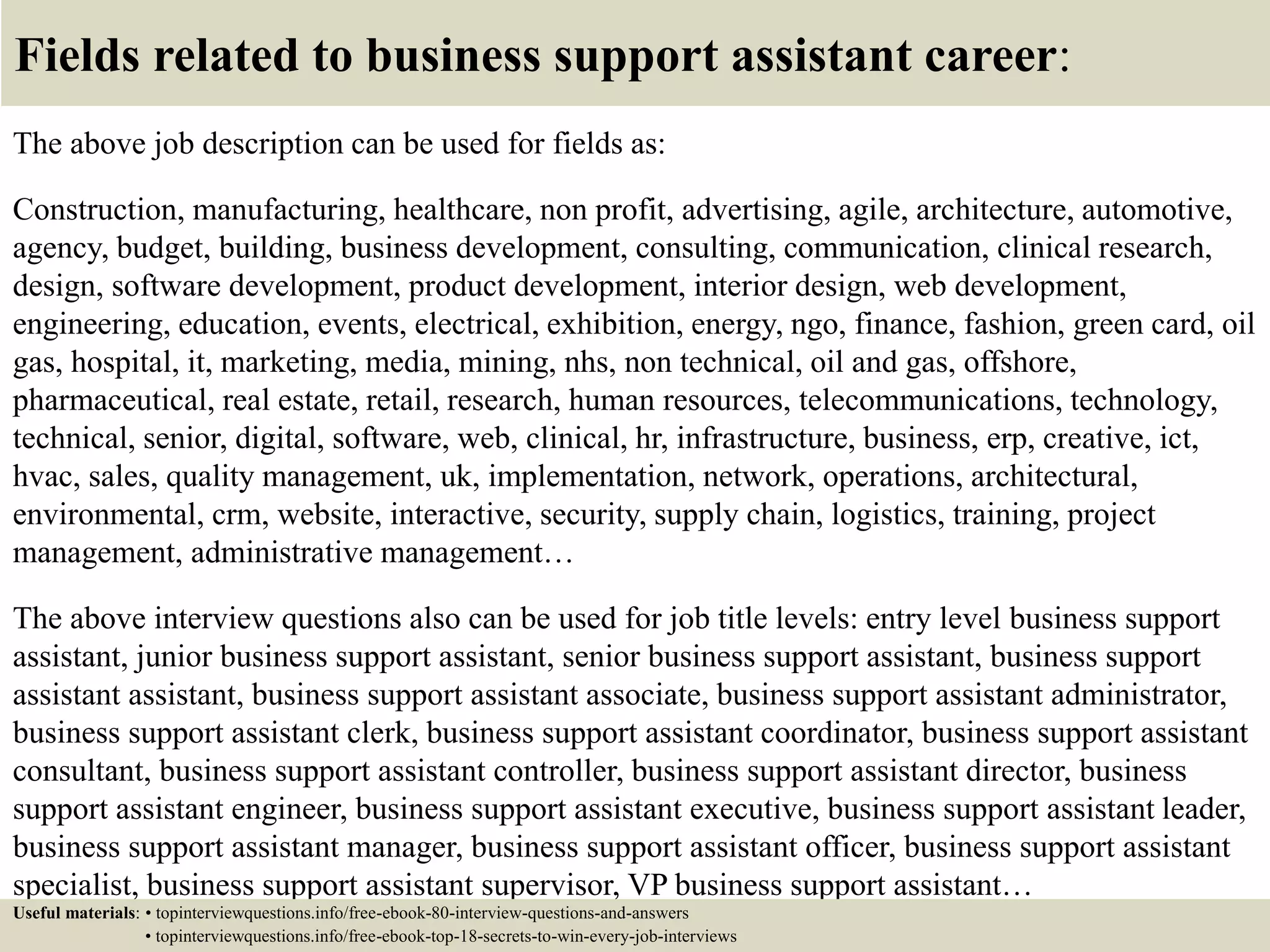 Top 10 business support assistant interview questions and answers | PPTX