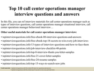 Top 10 Call Center Operations Manager Interview Questions And Answers