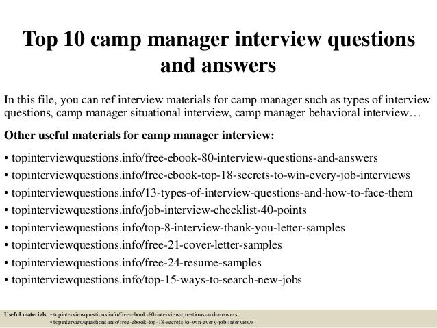 Top 10 camp manager interview questions and answers