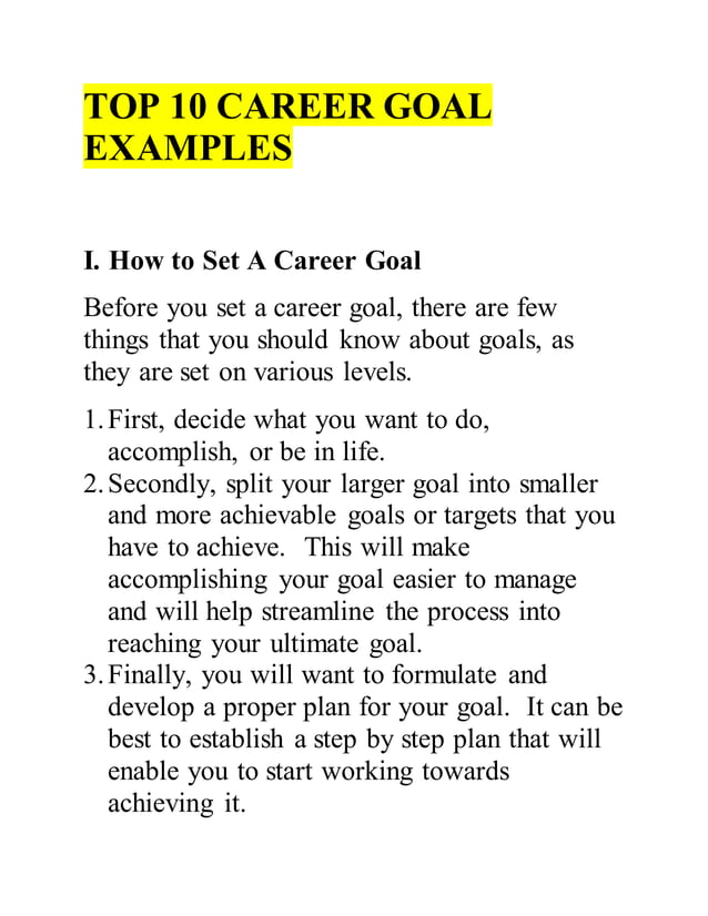 Top 10 career goal examples PDF