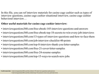 Top 10 casino cage cashier interview questions and answers
