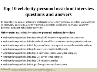 Top 10 celebrity personal assistant interview questions and answers | PPTX