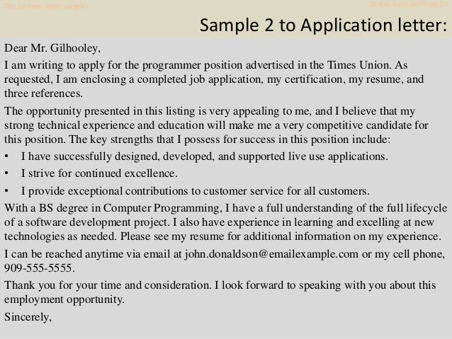 Top 10 Central Bank And Trust Co Cover Letter Samples