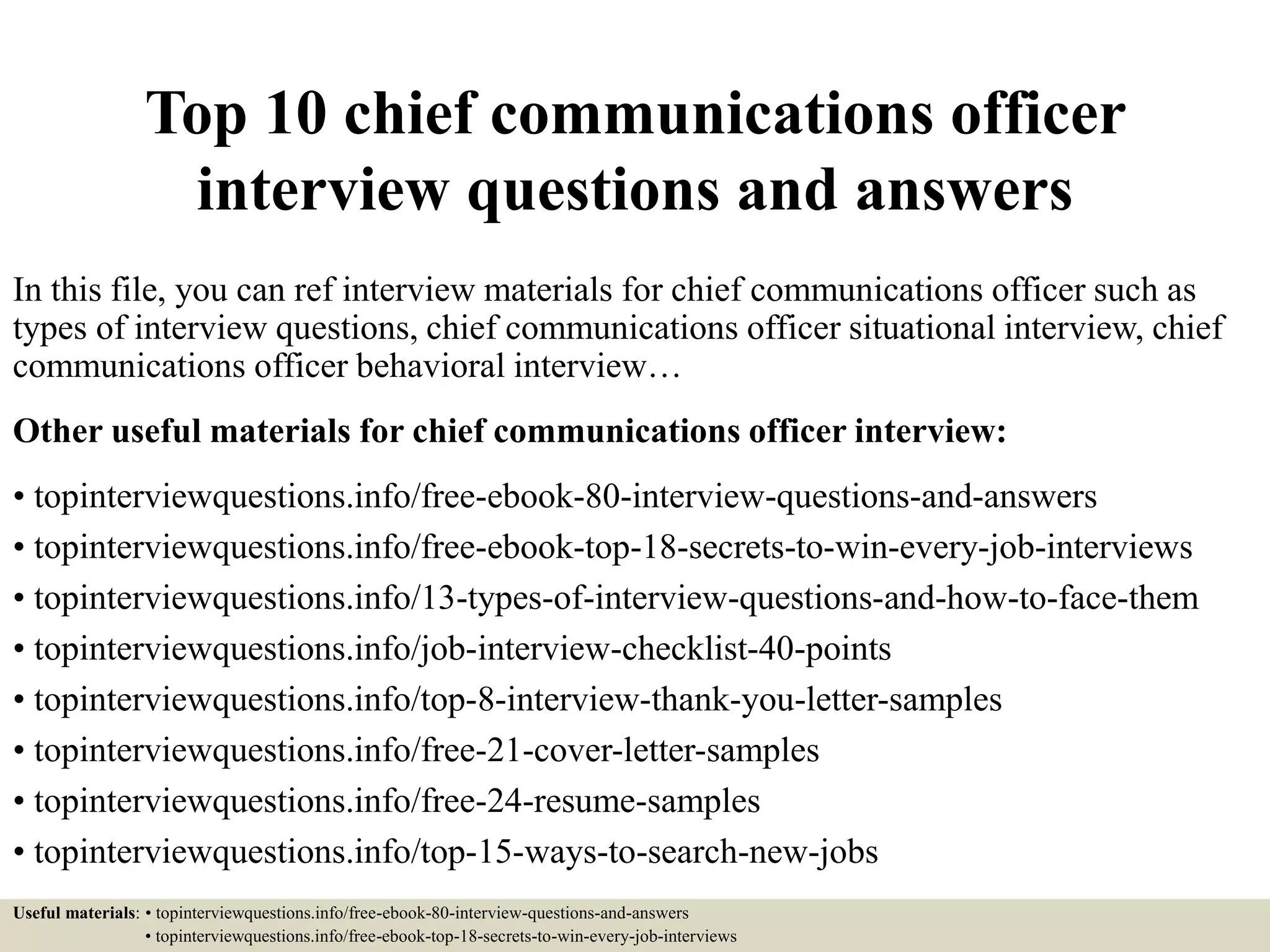 Top 10 chief communications officer interview questions and answers | PPT