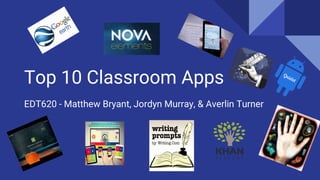 Top 10 Classroom Apps
EDT620 - Matthew Bryant, Jordyn Murray, & Averlin Turner
 