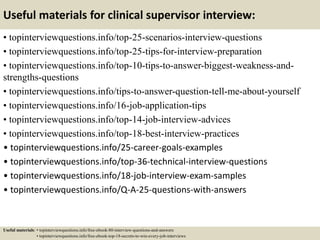 Top 10 clinical supervisor interview questions and answers | PPTX