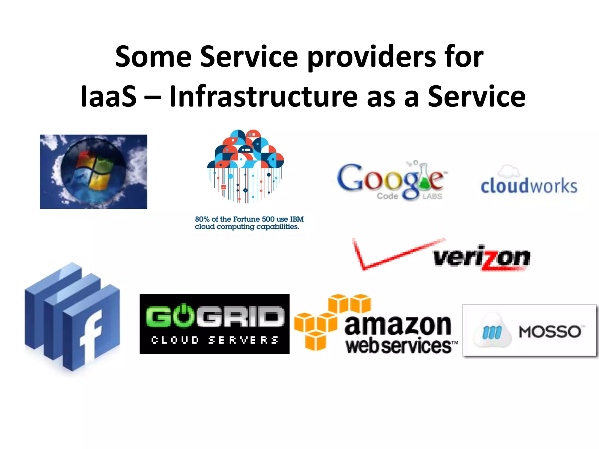 Some Service providers for
IaaS – Infrastructure as a Service
 