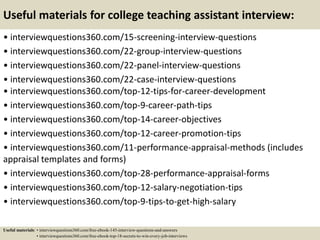 Top 10 college teaching assistant interview questions and answers | PPTX