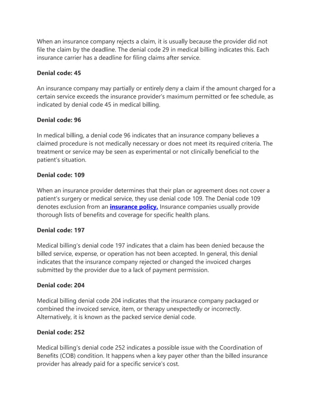 Top 10 common denial codes in medical billing pdf