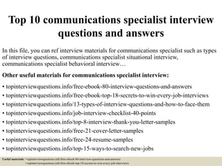 Top 10 communications specialist interview questions and answers | PPT