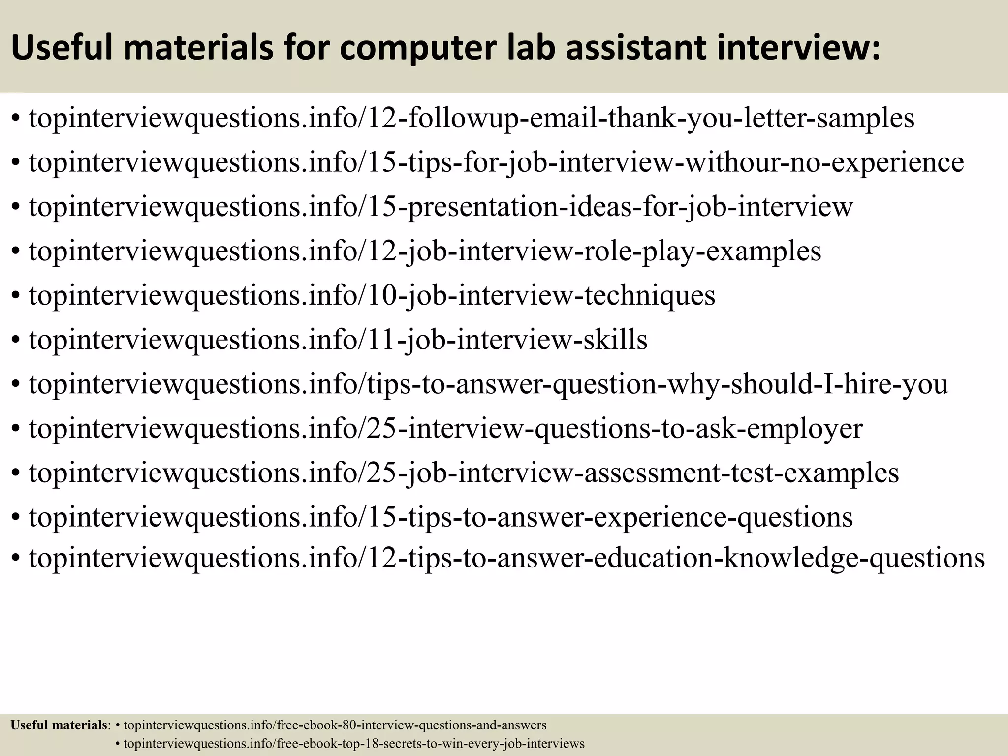 Top 10 computer lab assistant interview questions and answers PPT