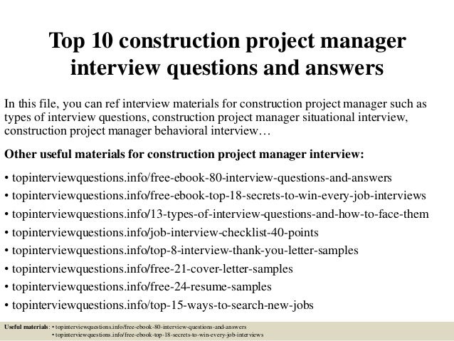 Top 10 construction project manager interview questions ...