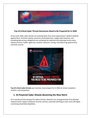 Top 10 Critical Cyber Threats Businesses Need to Be Prepared for in ...