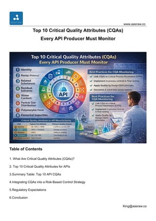 Top 10 Critical Quality Attributes (CQAs) Every API Producer Must ...