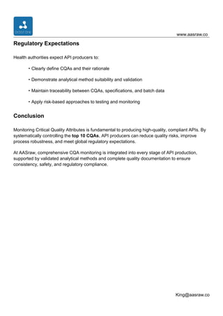 Top 10 Critical Quality Attributes (CQAs) Every API Producer Must ...
