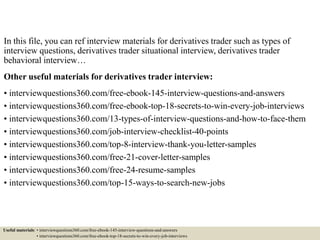 Top 10 derivatives trader interview questions and answers | PPTX