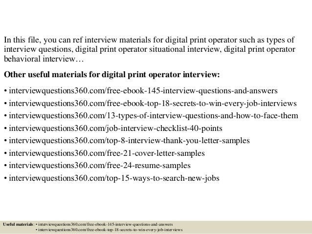 Digital printing operator resume
