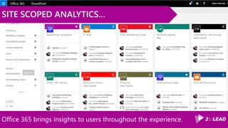 Office 365 brings insights to users throughout the experience.
SITE SCOPED ANALYTICS…
 