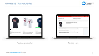 18
Source – http://www.fanatics.com/, 26.05.2016.
7. FANATICS INC. – PATH TO PURCHASE
Fanatics – cartFanatics – products list
 