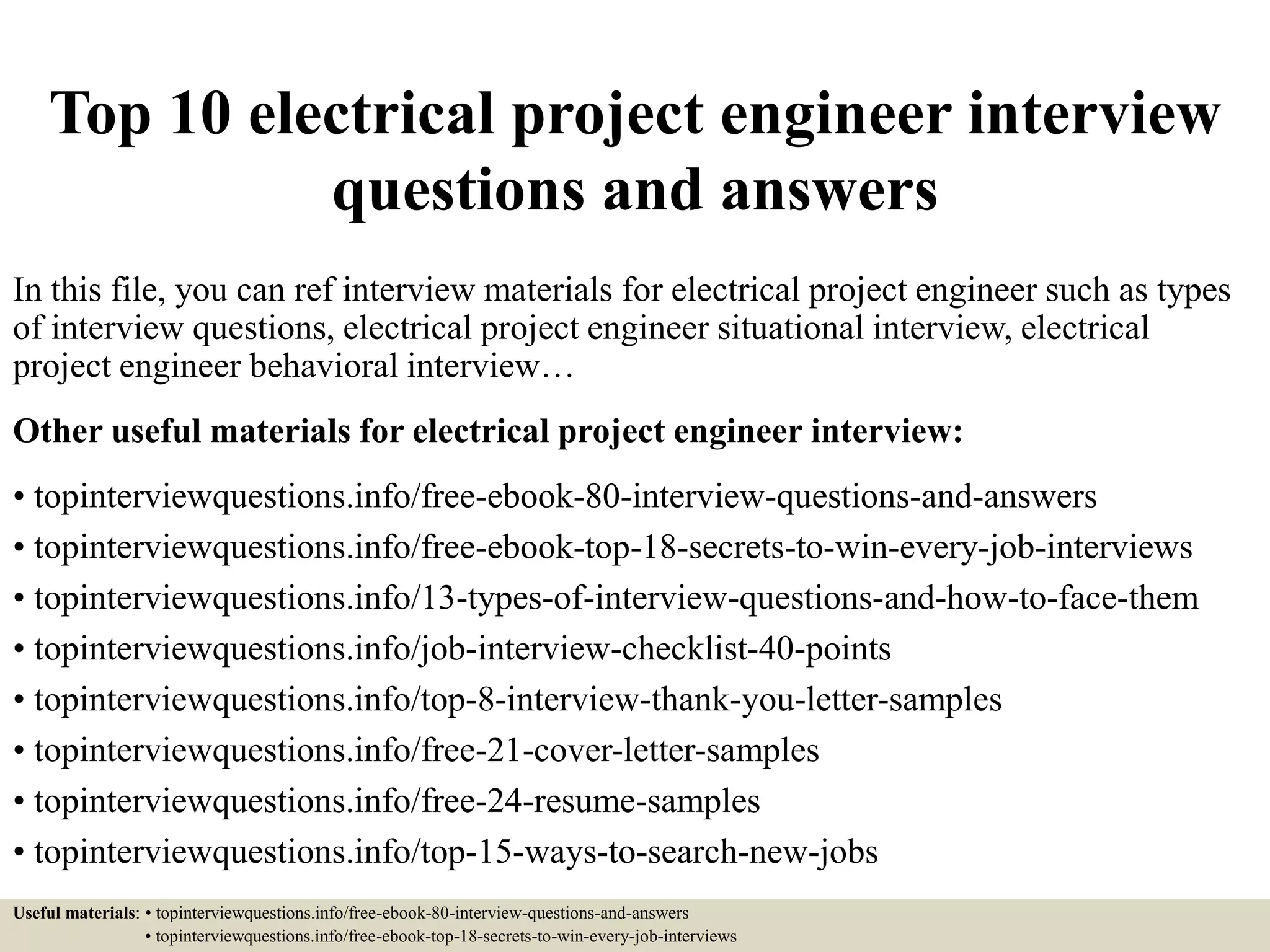 Top 10 electrical project engineer interview questions and answers | PPT