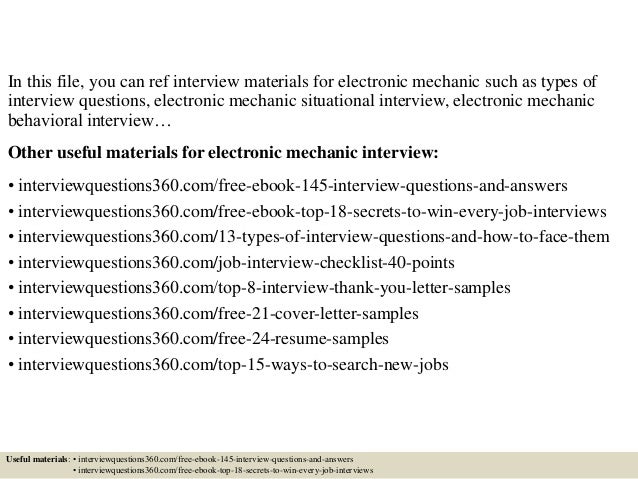 Top 10 electronic mechanic interview questions and answers