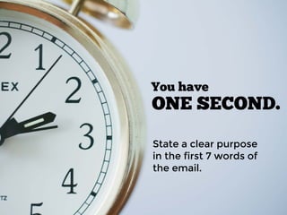 ONE SECOND.
State a clear purpose
in the first 7 words of
the email.
You have
 