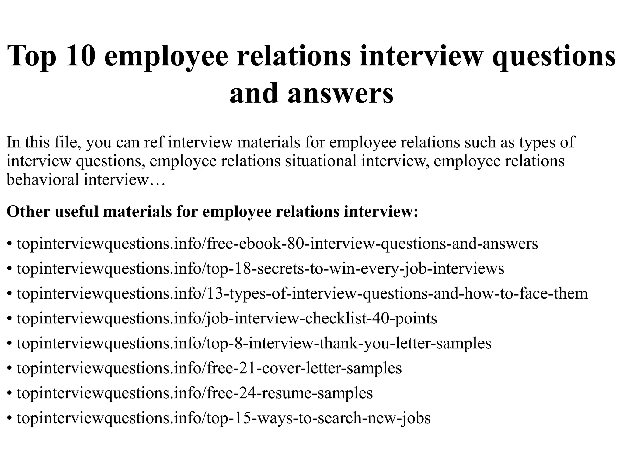 Top 10 employee relations interview questions and answers PPT