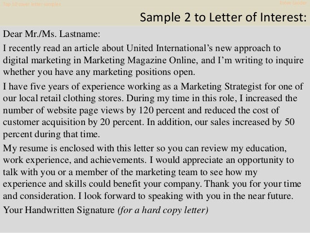top 10 estee lauder cover letter samples estee lauder cover letter