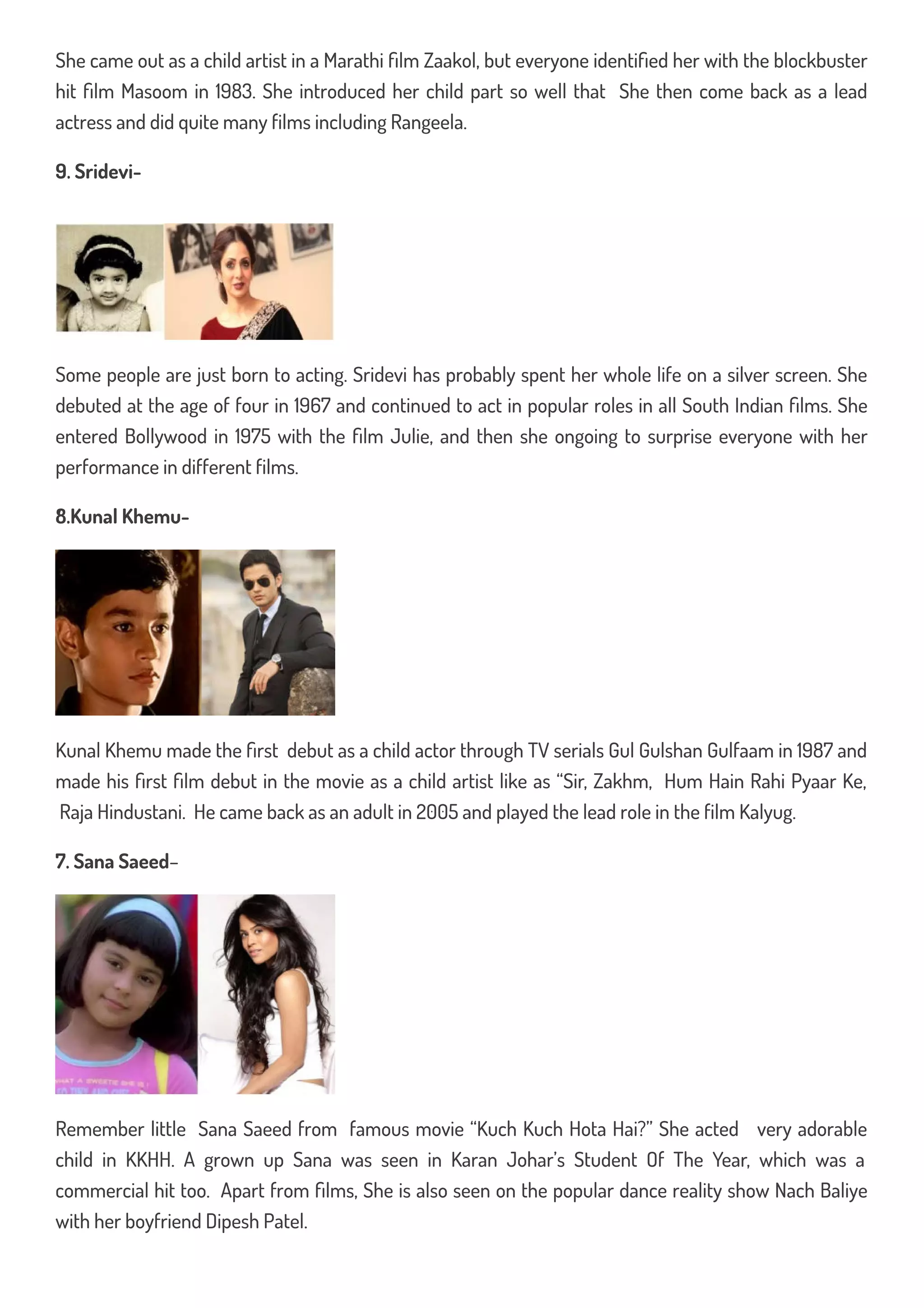 Top 10 famous bollywood child actors and what they look like now | PDF