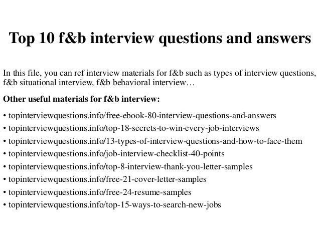 top 10 f b interview questions and answers resume questions
