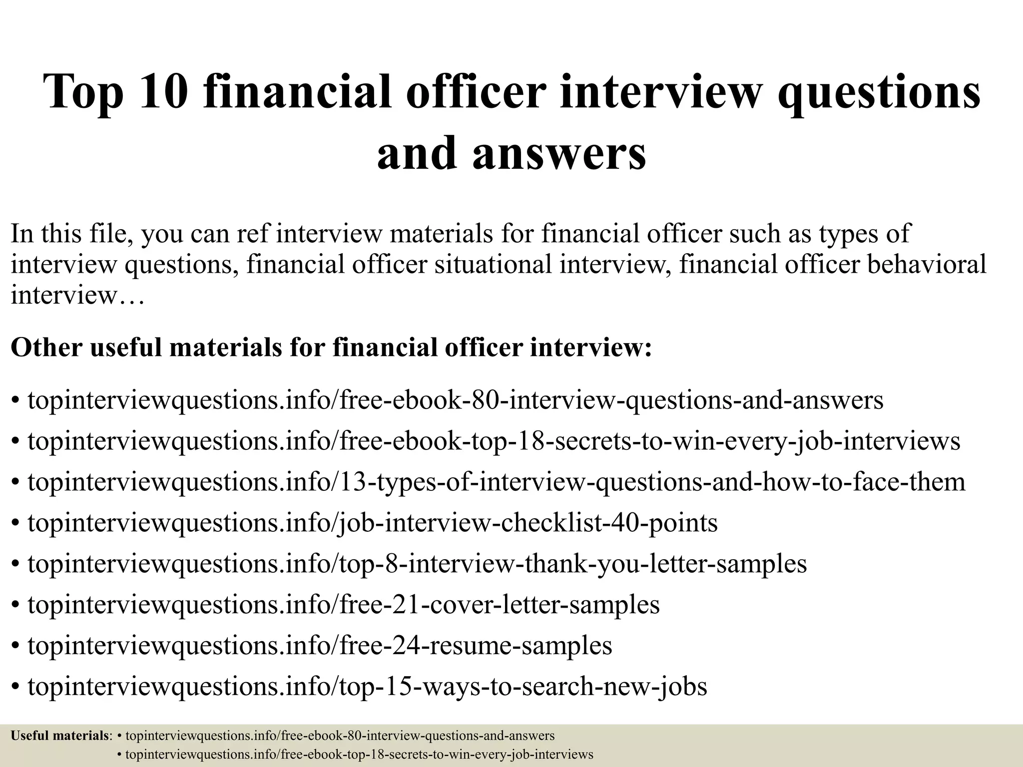 Top 10 financial officer interview questions and answers | PPTX