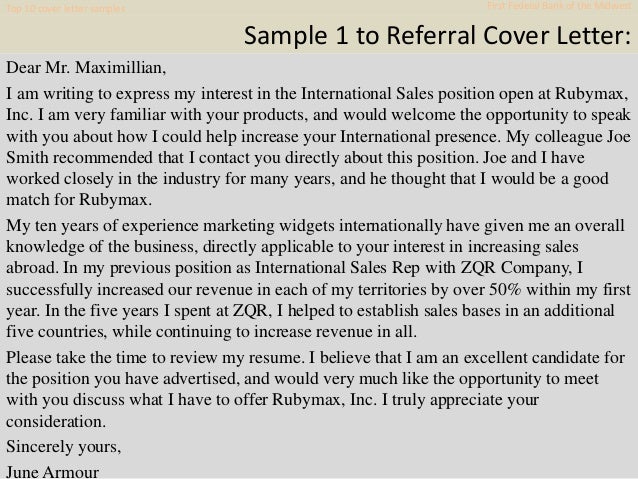 Top 10 first federal bank of the midwest cover letter samples