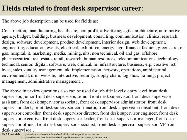 top 10 front desk supervisor interview questions and answers front desk supervisor job description