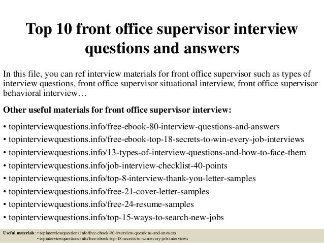 Top 10 Front Office Supervisor Interview Questions And Answers