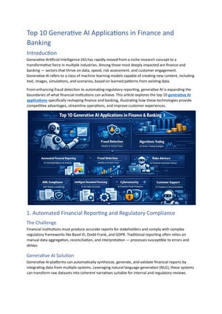 Top 10 Generative AI Applications in Finance and Banking | PDF