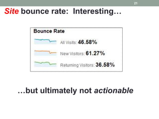 21


Site bounce rate: Interesting…




   …but ultimately not actionable
 